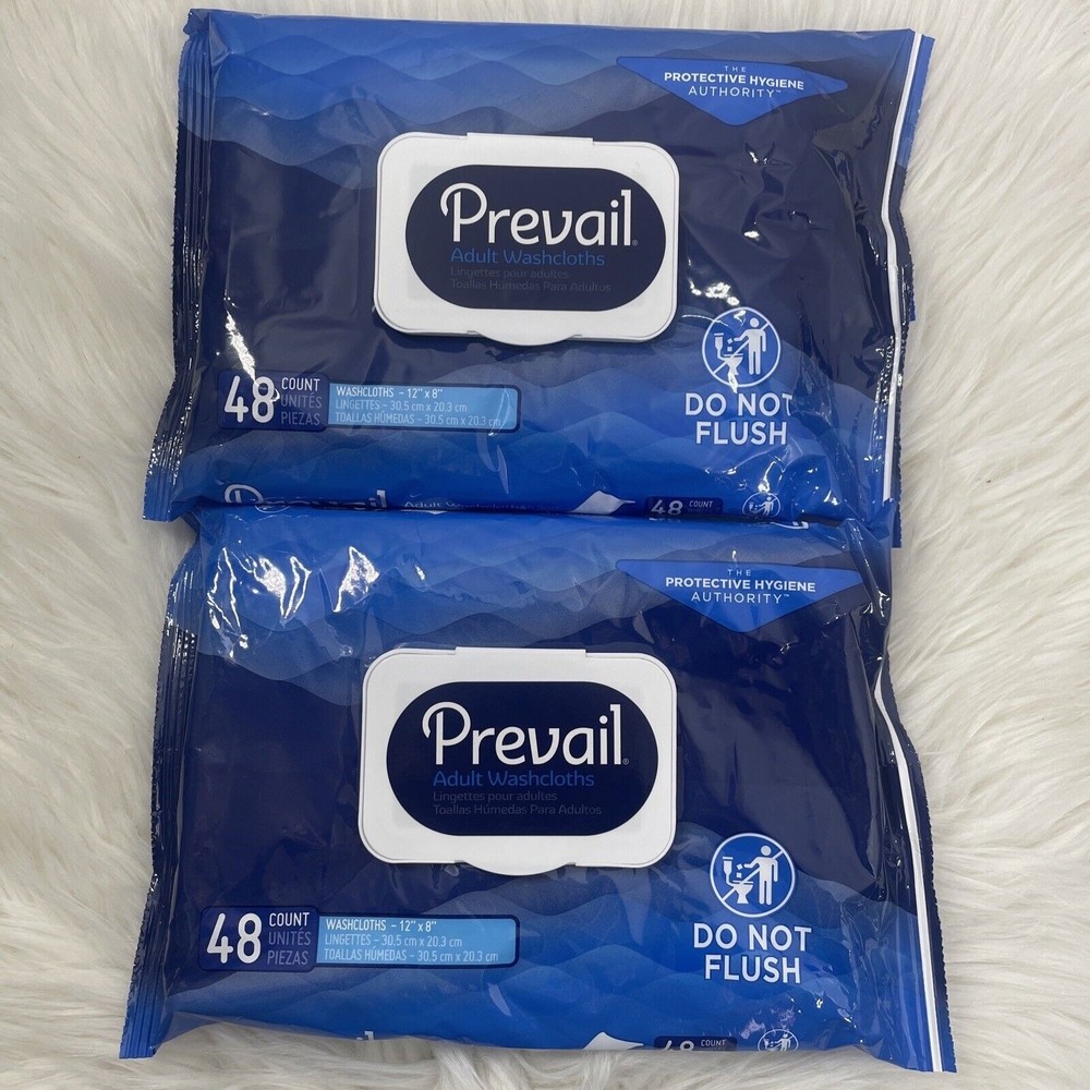 (2) Prevail Personal Wipes WW-710 Adult Washcloth 48ct/pk Total Of 96 Wipes